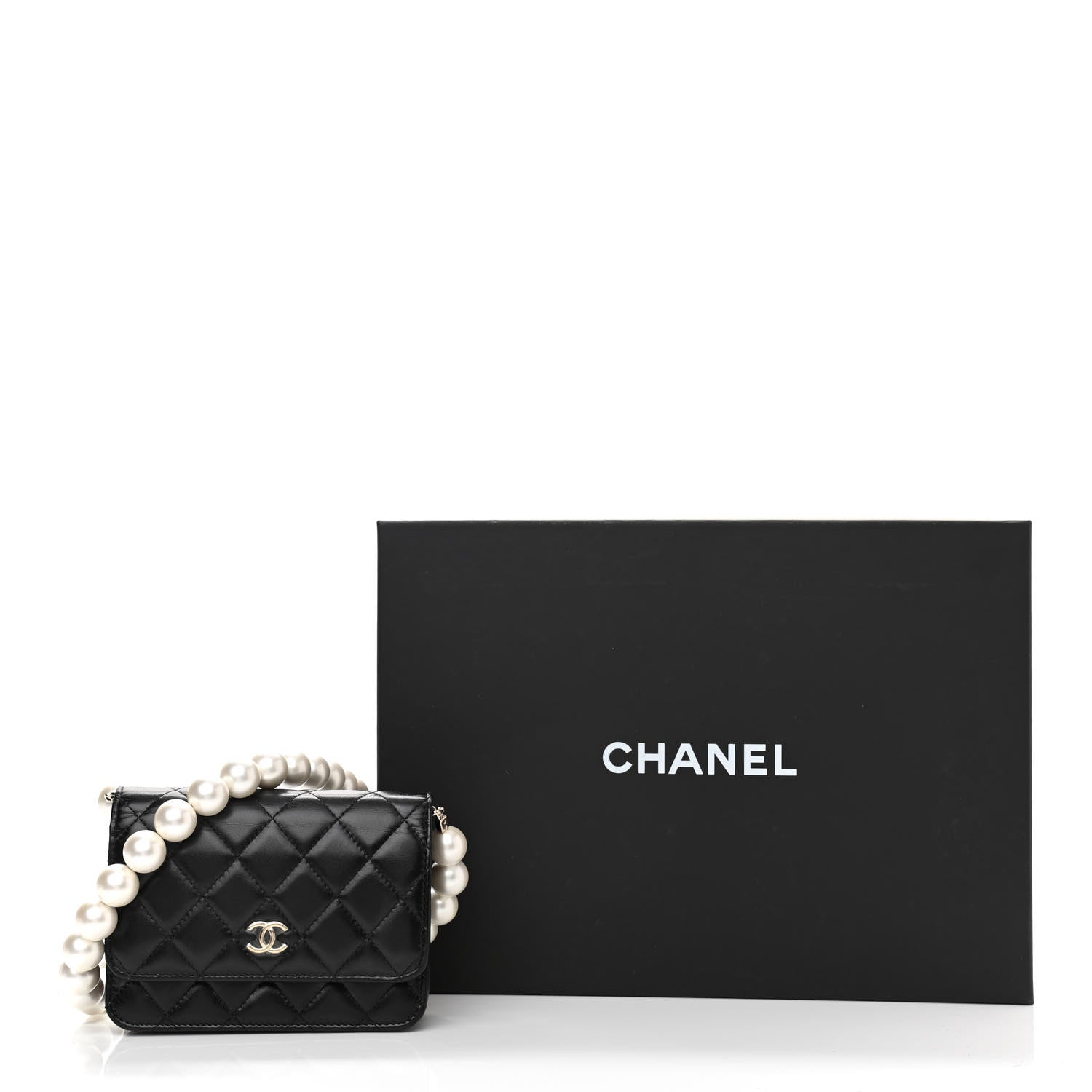Chanel Calfskin Quilted Mini Maxi Pearls Wallet On Chain WOC Black 11 of 11