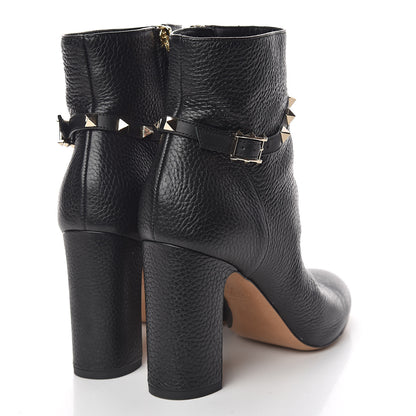 Valentino Garavani Pebbled Calfskin Rockstud Single Buckle 90mm Block Heel Ankle Boots 38 Black 4 of 14