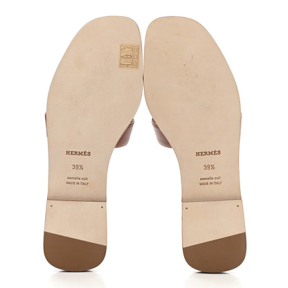 Hermes Box Calfskin Oran Sandals 39.5 Gold 5 of 9