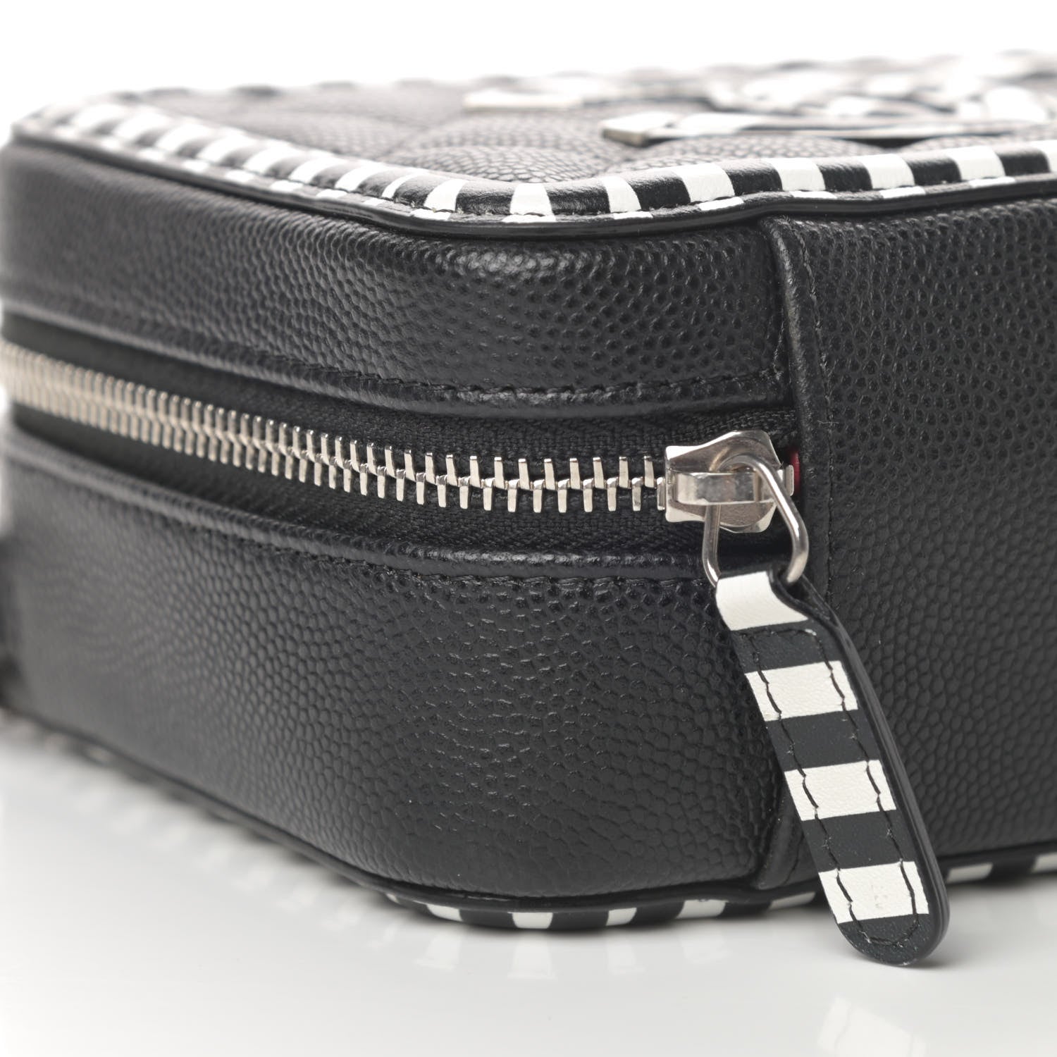 Chanel Caviar Quilted Striped Filigree Vanity Clutch With Chain Black White 9 of 10
