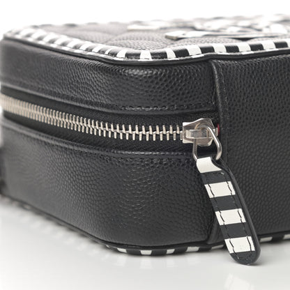 Chanel Caviar Quilted Striped Filigree Vanity Clutch With Chain Black White 9 of 10