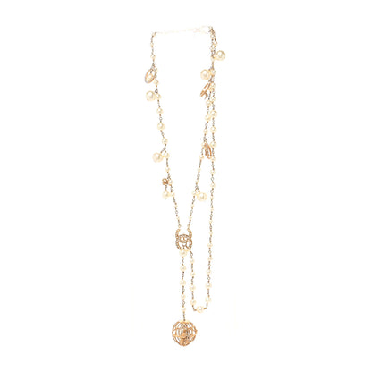 Chanel Pearl Crystal CC Bird Cage Multi Strand Long Necklace Gold 2 of 6