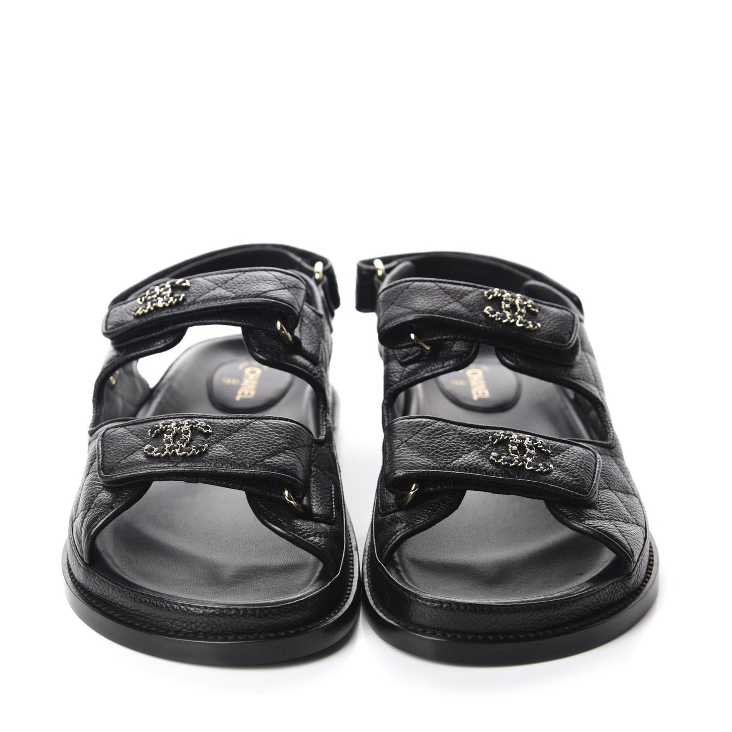 Grained Calfskin Velcro Dad Sandals 38 Black