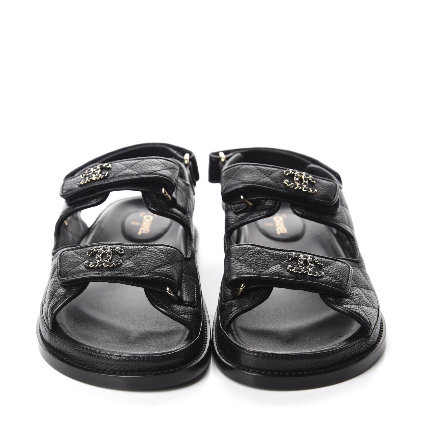 Chanel Grained Calfskin Velcro Dad Sandals 38 Black 2 of 10