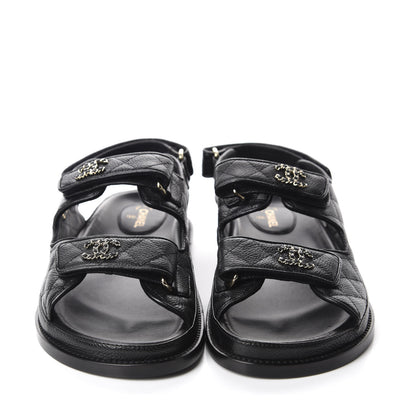 Chanel Grained Calfskin Velcro Dad Sandals 38 Black 2 of 10