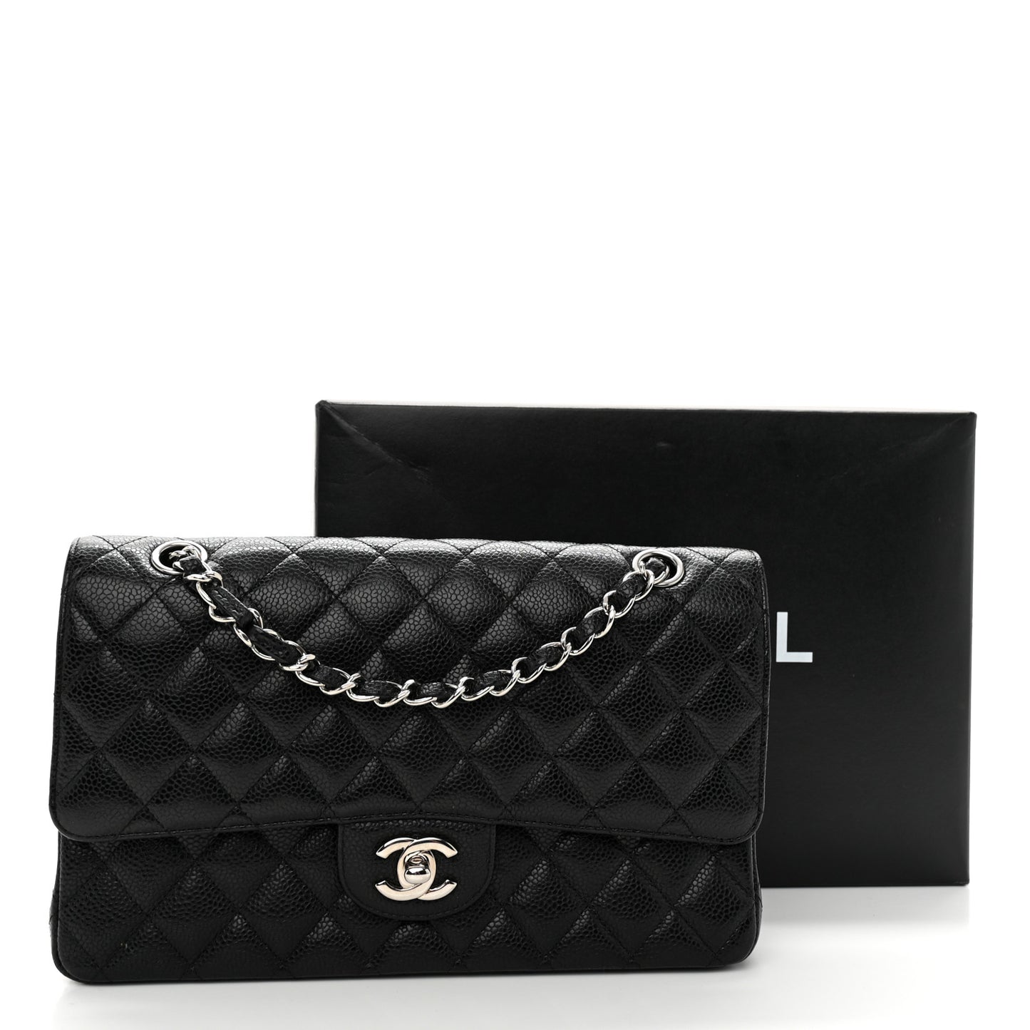Caviar Quilted Medium Double Flap Black