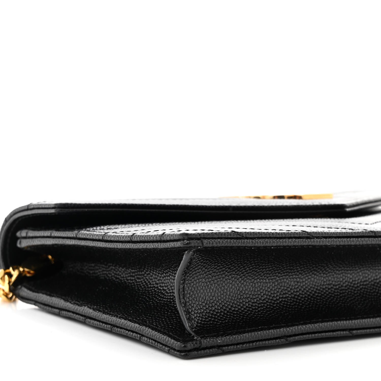 Saint Laurent Grain De Poudre Matelasse Chevron Monogram Envelope Chain Wallet Black 9 of 12