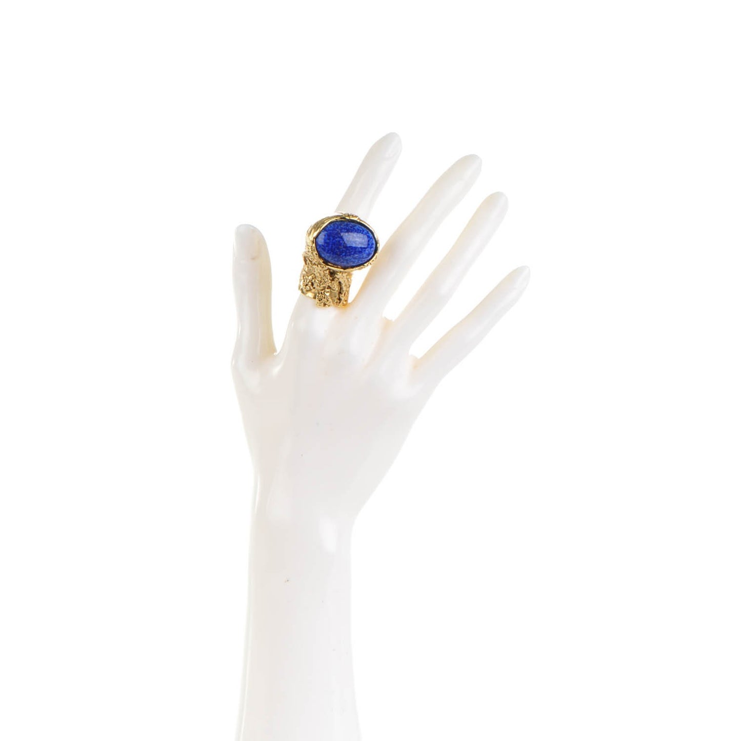 Glass Cabochon Arty Ovale Ring 7 Gold Lapis