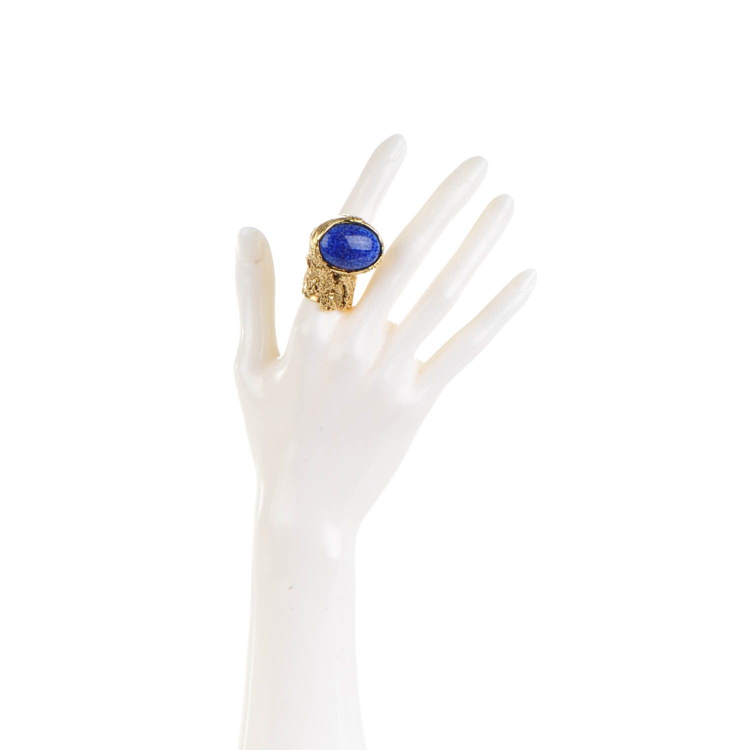 Saint Laurent Glass Cabochon Arty Ovale Ring 7 Gold Lapis 2 of 5