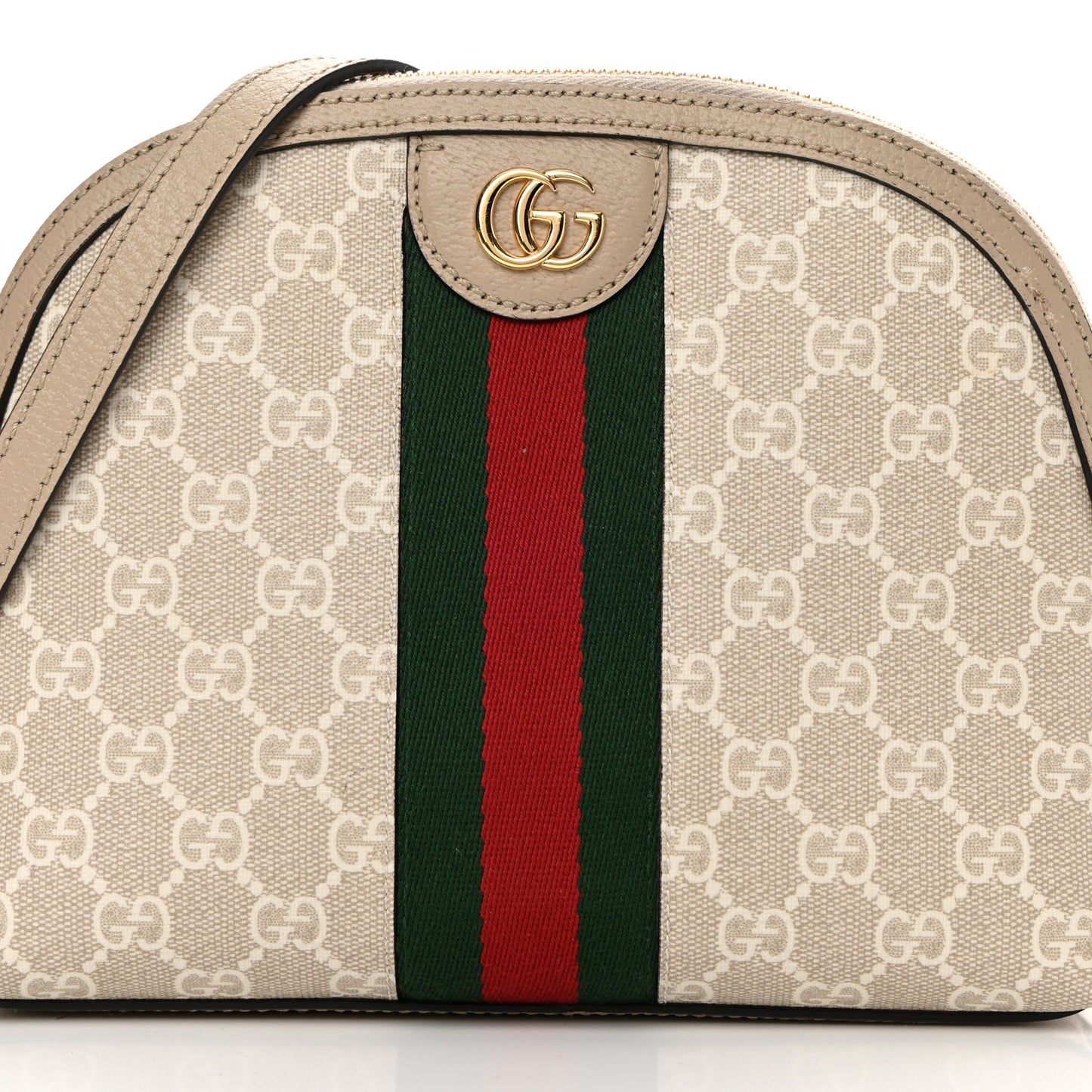 GG Supreme Monogram Textured Dollar Calfskin Web Small Ophidia Dome Shoulder Beige Mystic White Oatmeal