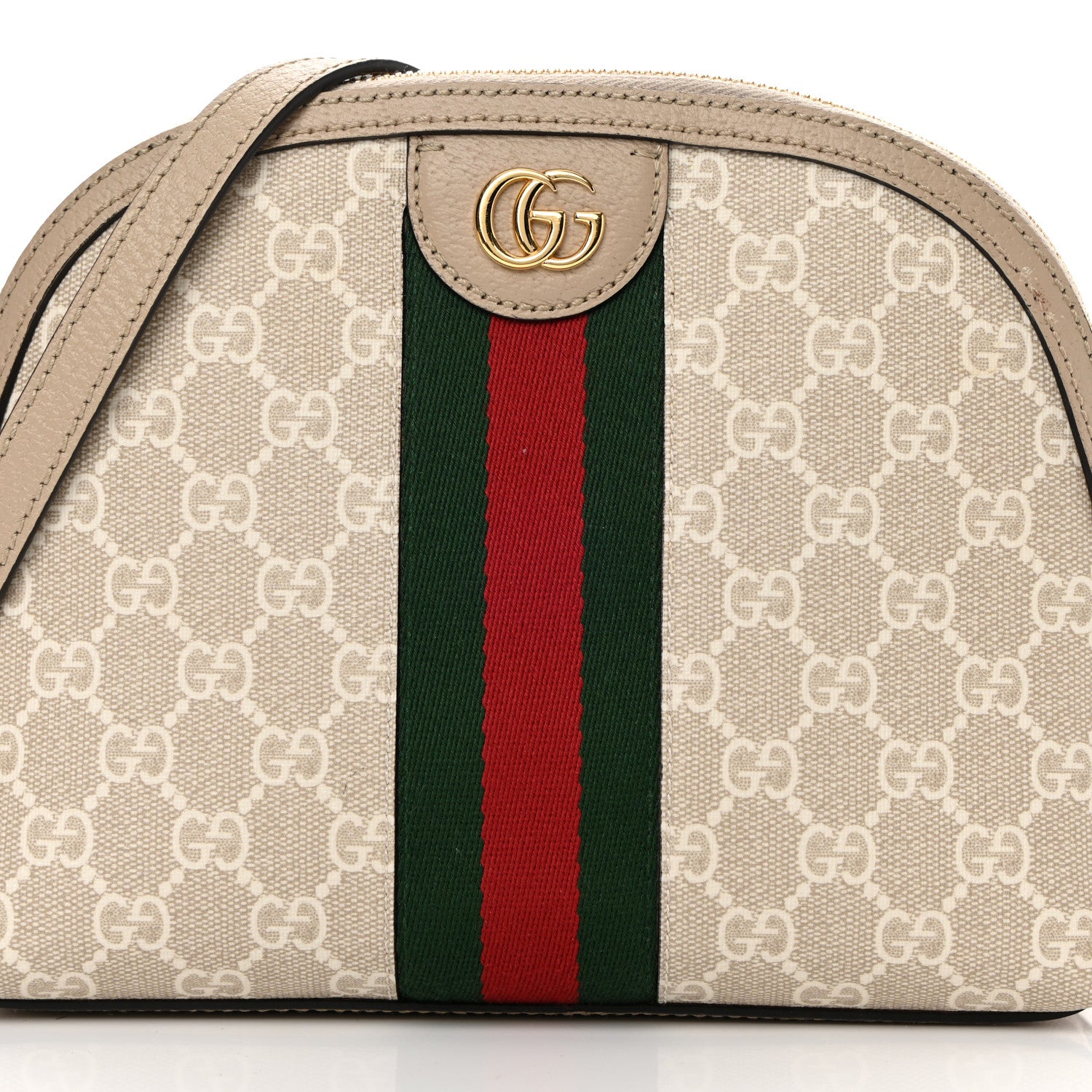 Gucci GG Supreme Monogram Textured Dollar Calfskin Web Small Ophidia Dome Shoulder Beige Mystic White Oatmeal 8 of 14