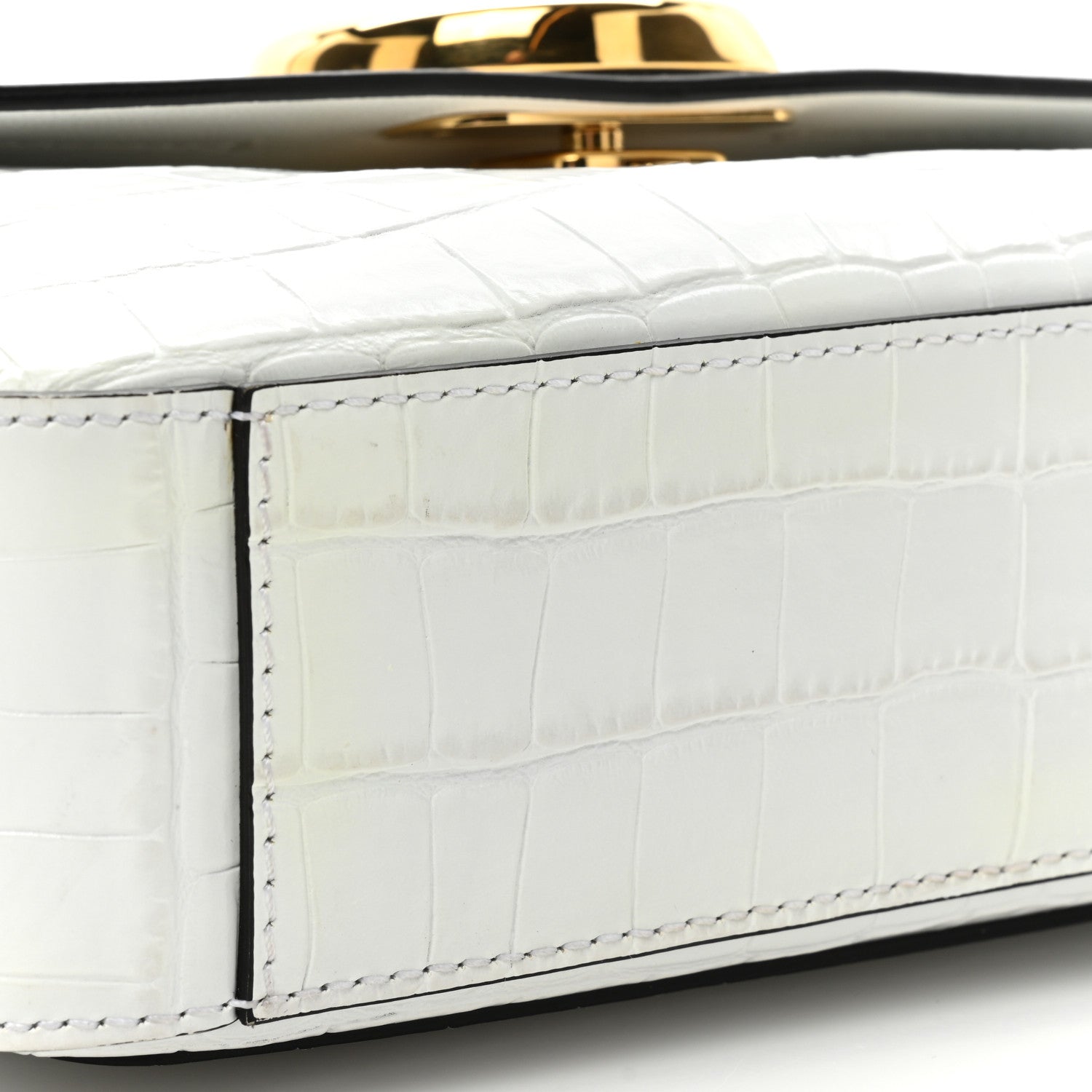 Chloe Calfskin Crocodile Embossed Small C Double Carry Brilliant White 10 of 11