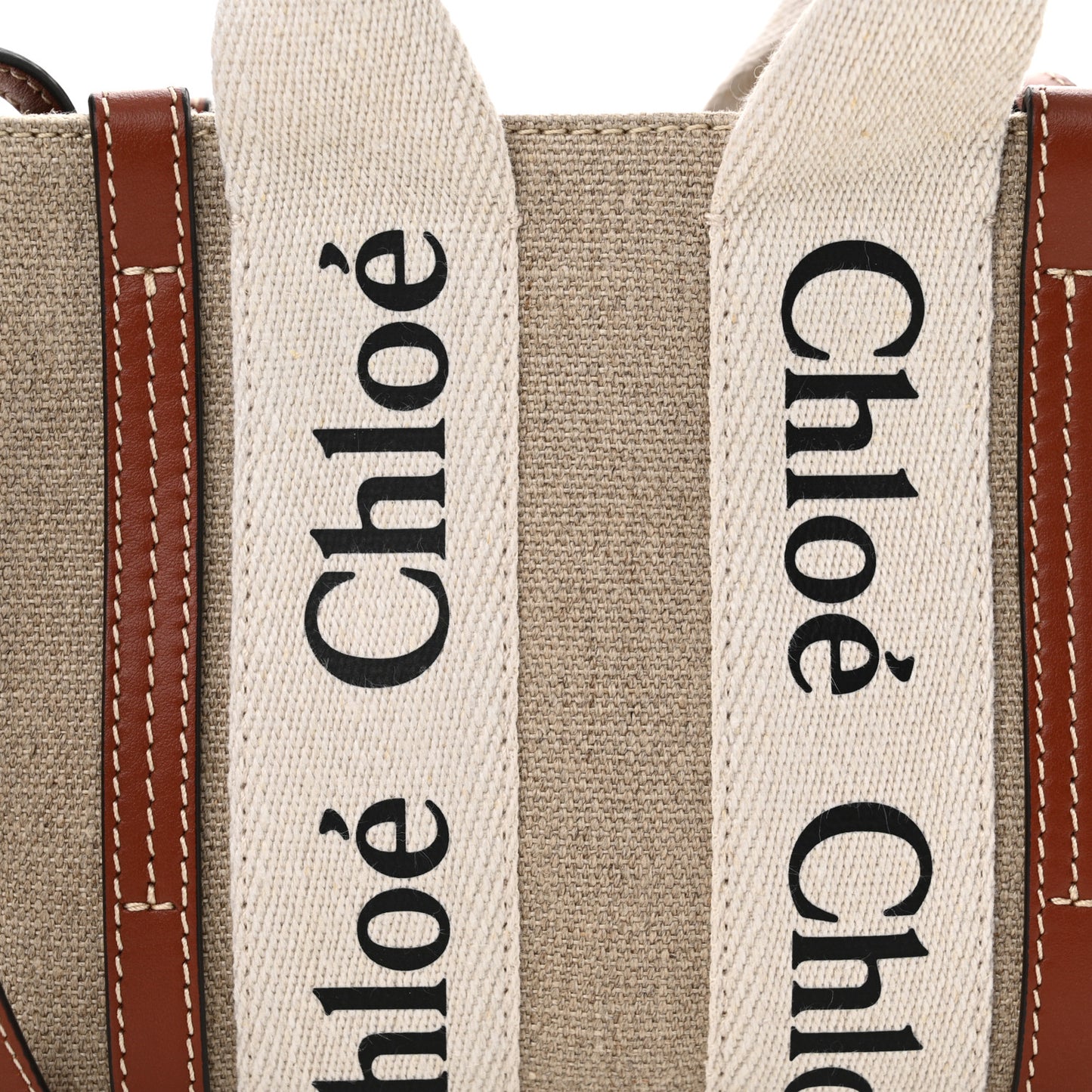 Cotton Calfskin Mini Woody Ribbon Tote White Brown