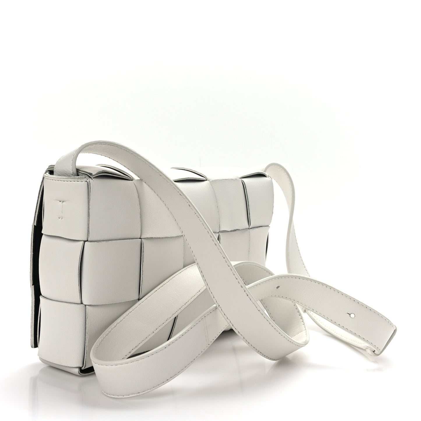 Lambskin Maxi Intrecciato Cassette Crossbody Bag White