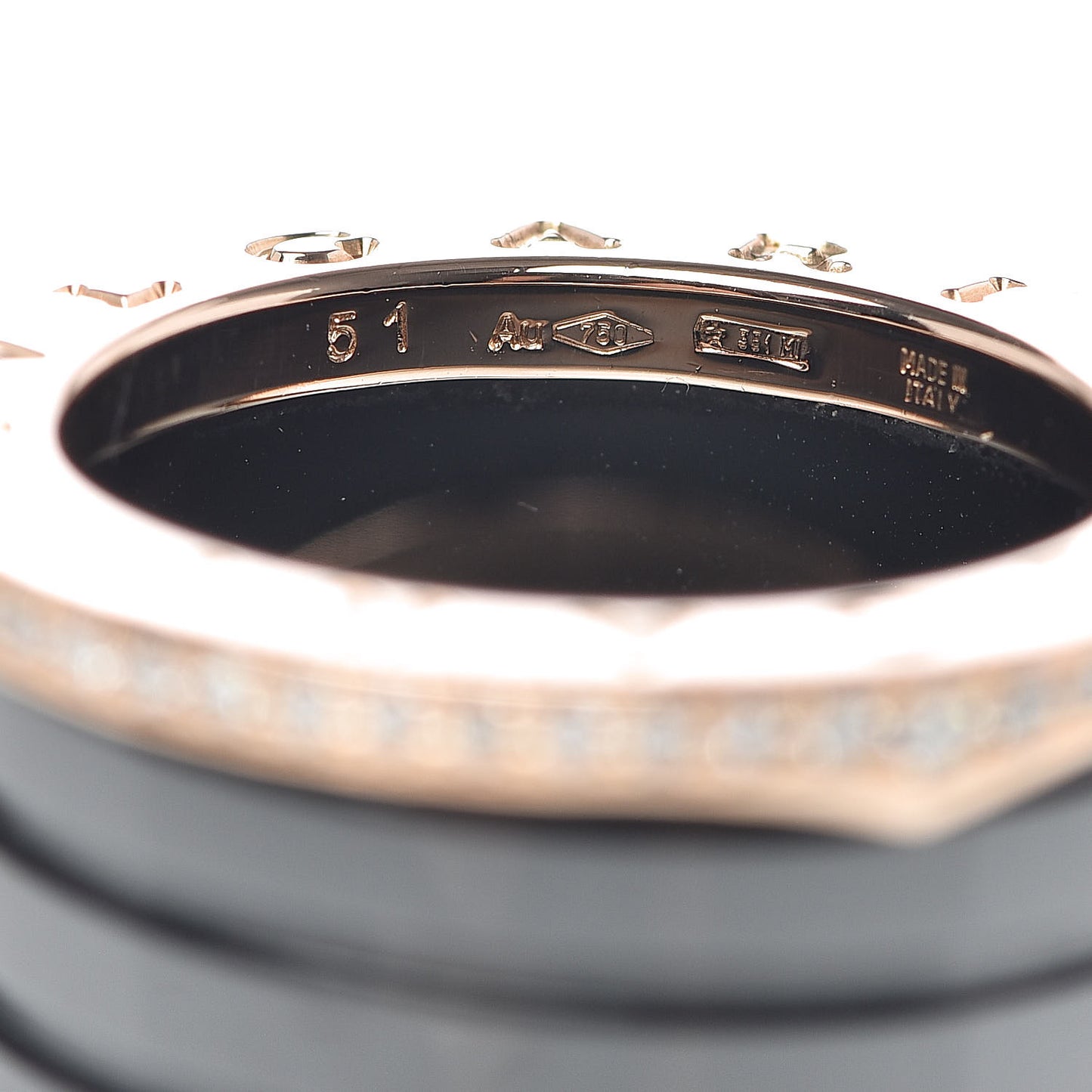 18K Rose Gold Black Ceramic Diamond B.Zero1 Four-Band Ring 51 5.75