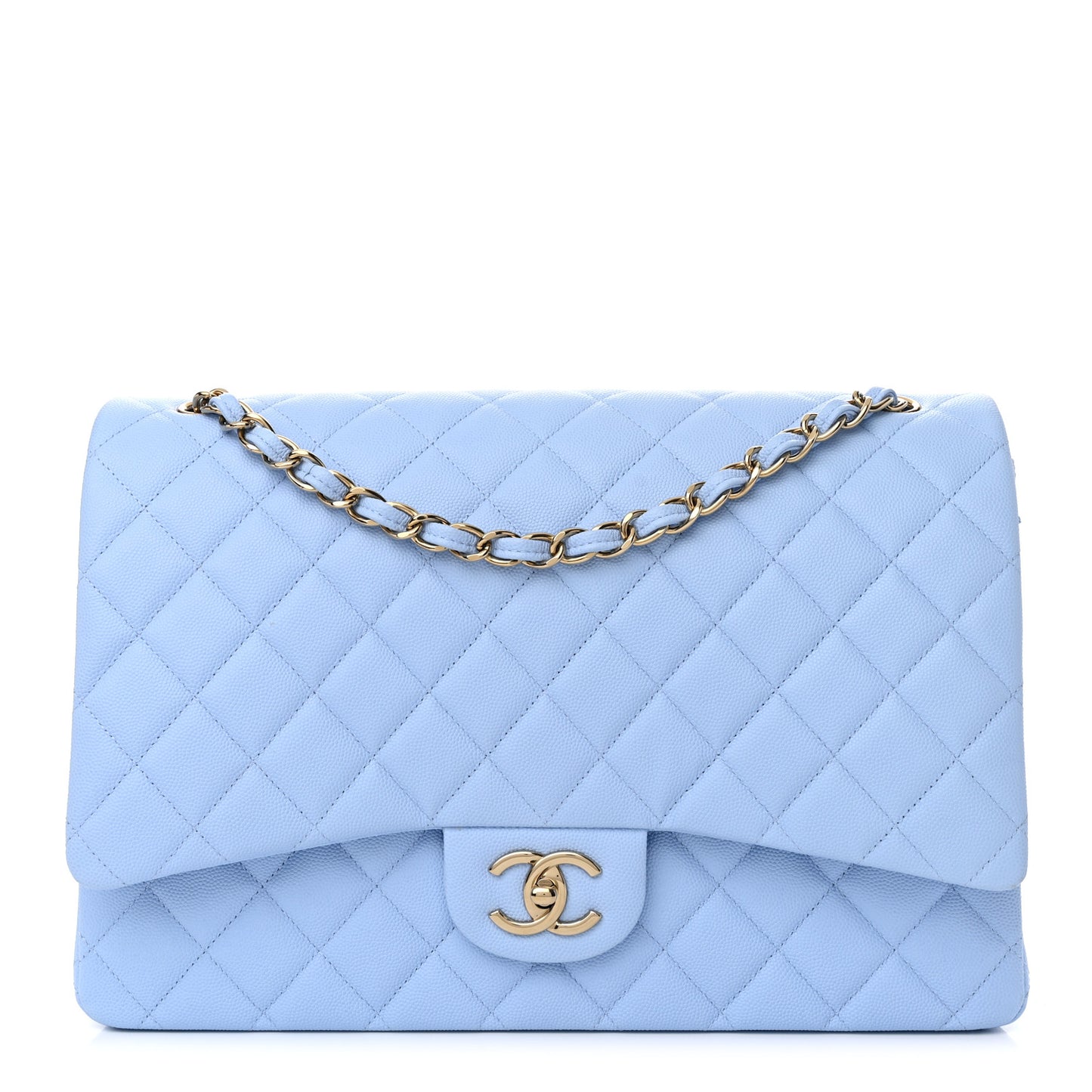 Caviar Quilted Maxi Double Flap Light Blue