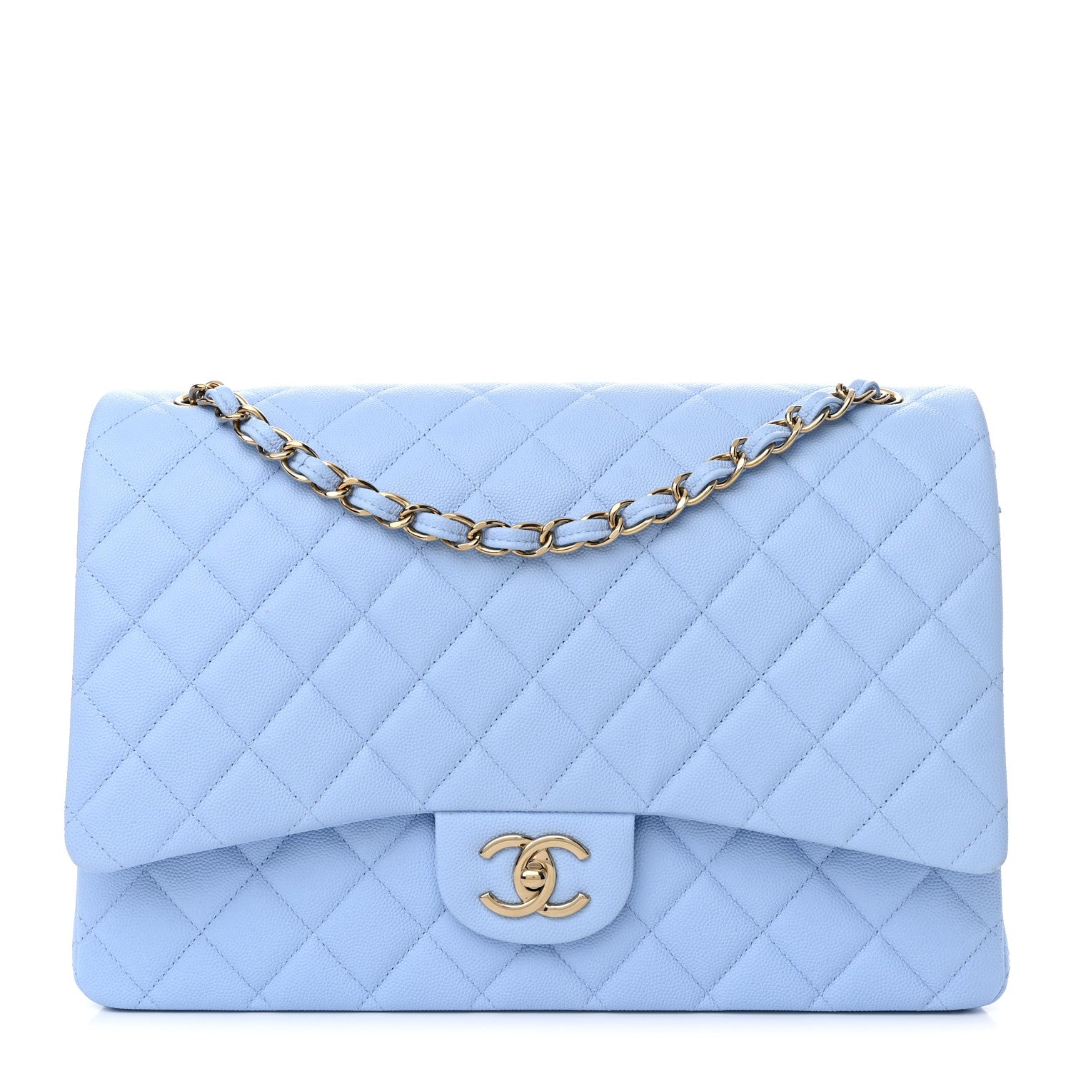 Chanel Caviar Quilted Maxi Double Flap Light Blue 1 of 11