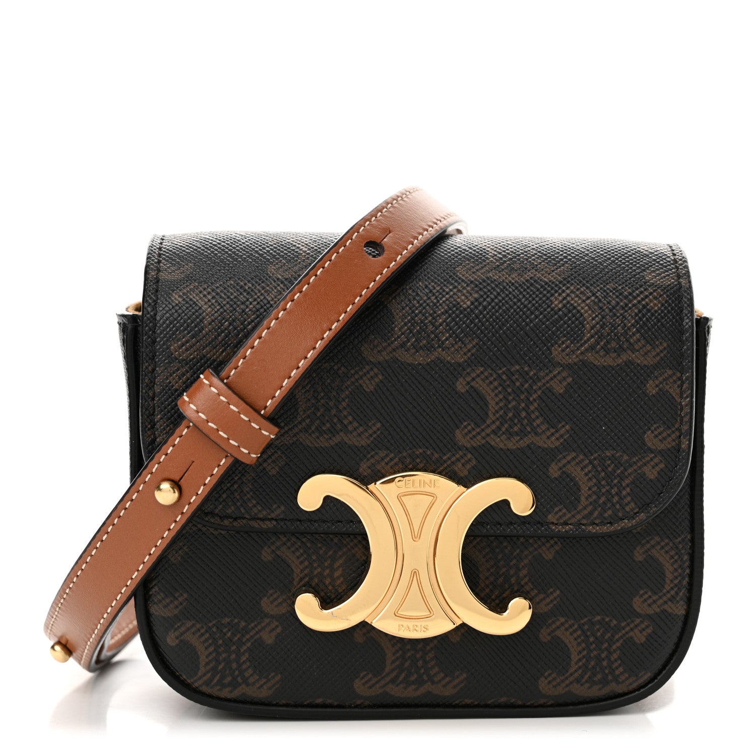 Celine Triomphe Canvas Calfskin Mini Claude Tan 1 of 13