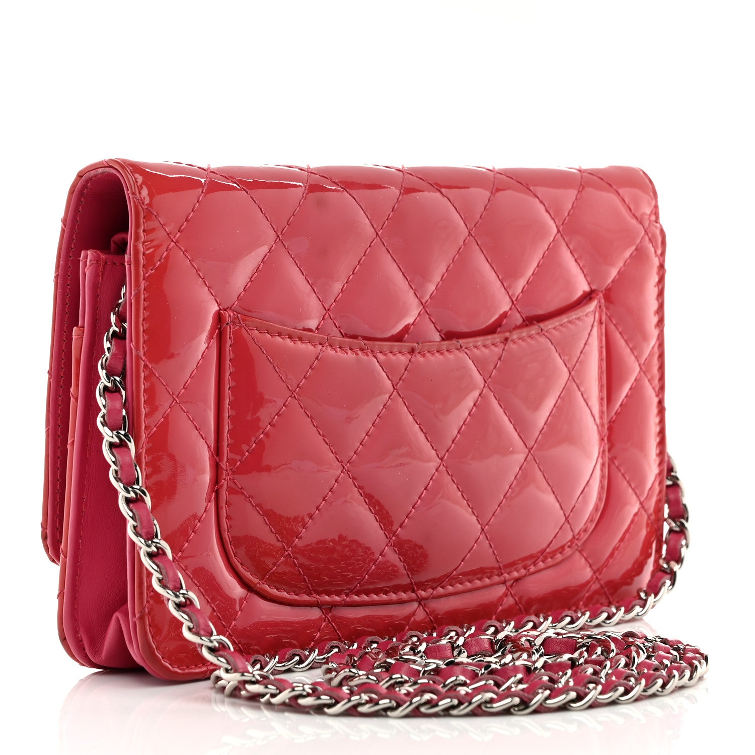 Chanel Patent Calfskin Quilted Wallet On Chain WOC Pink 3 of 14
