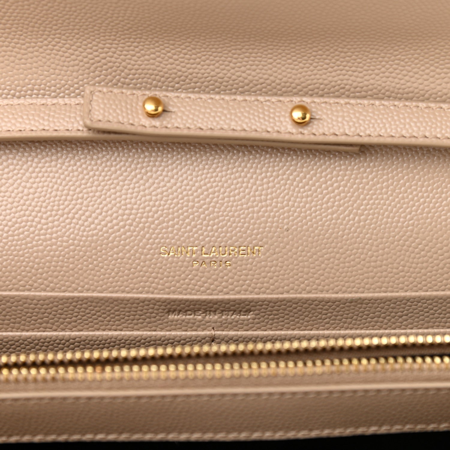 Saint Laurent Grain De Poudre Matelasse Chevron Monogram Chain Wallet Dark Beige 5 of 7