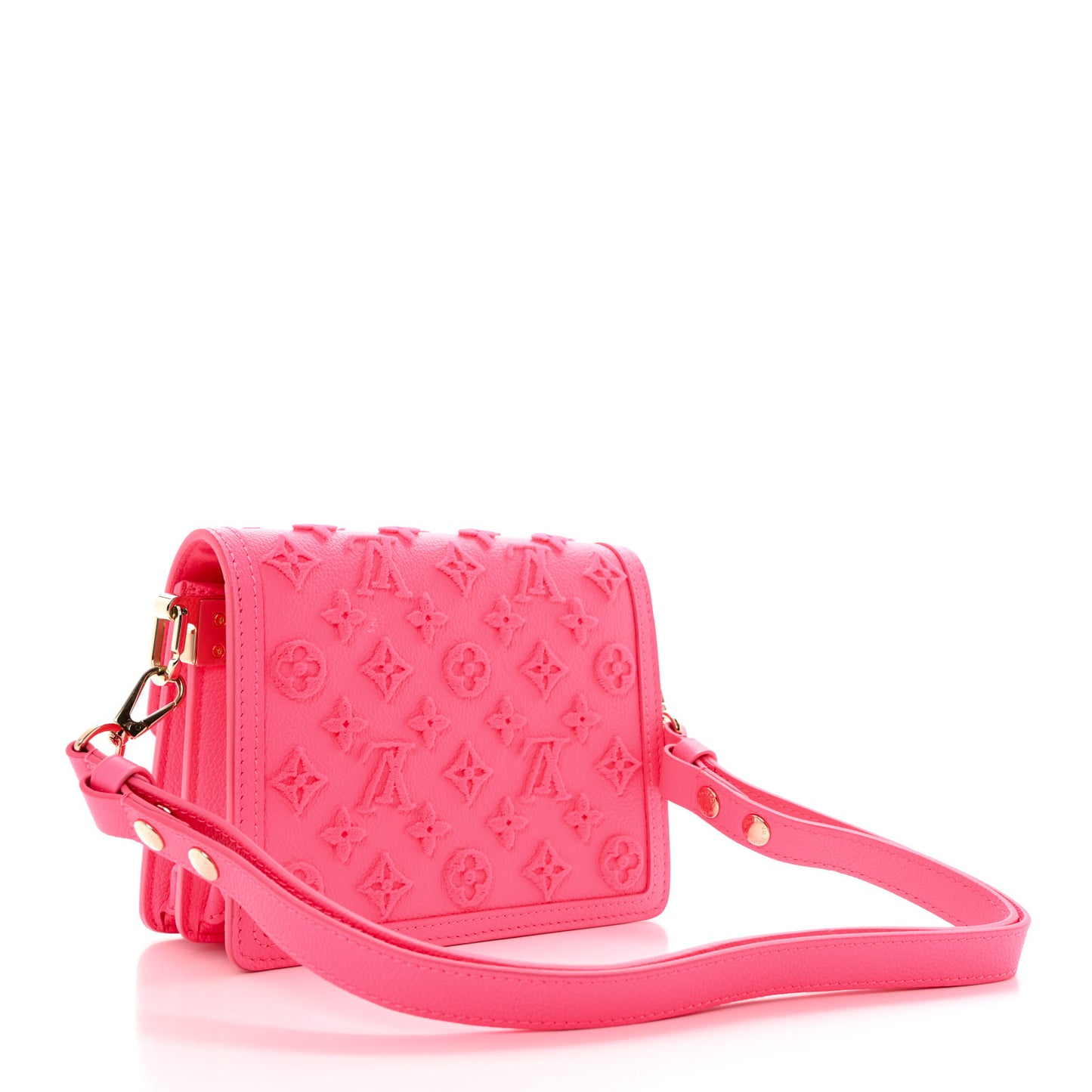 Grained Calfskin Tufted Monogram Mini Dauphine Fluo Pink