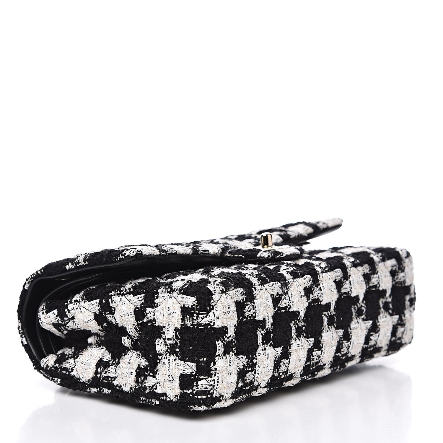 Chanel Tweed Quilted Medium Double Flap Black Ecru White 4 of 11