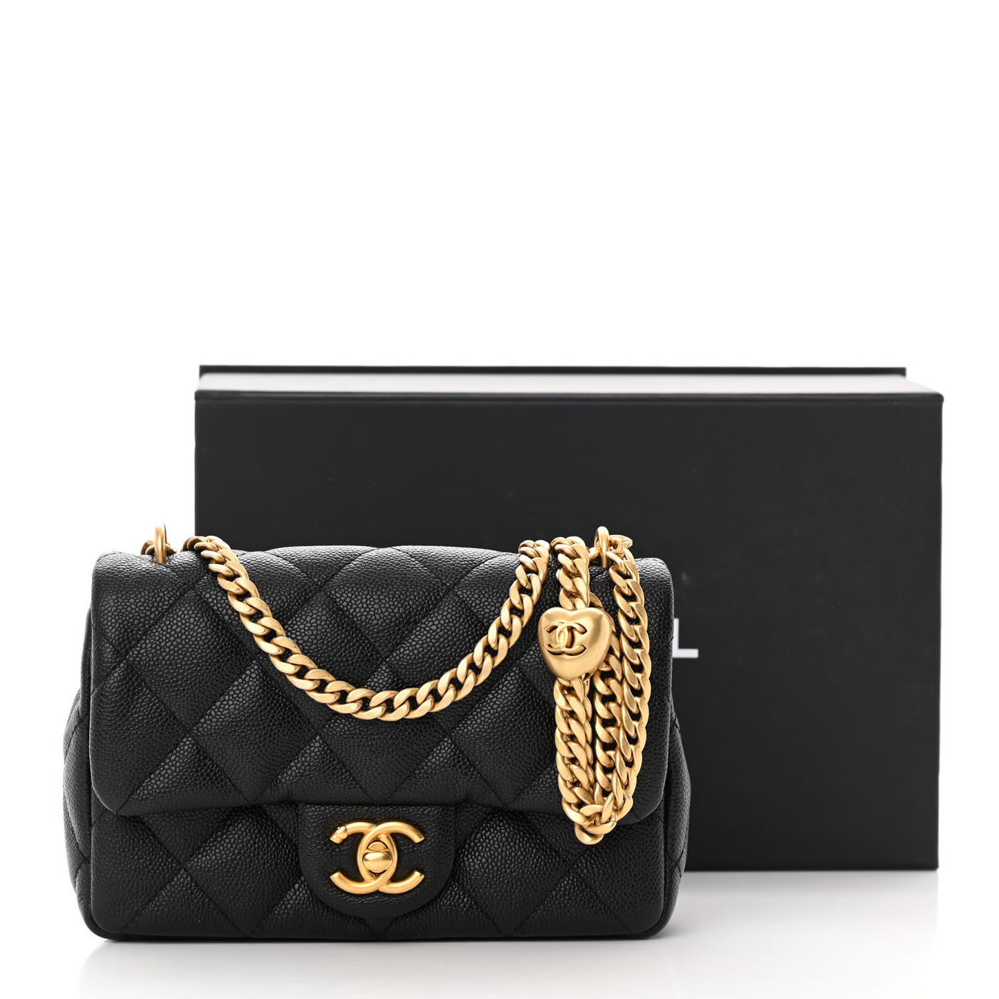 Caviar Quilted Mini Sweetheart Rectangular Flap Black