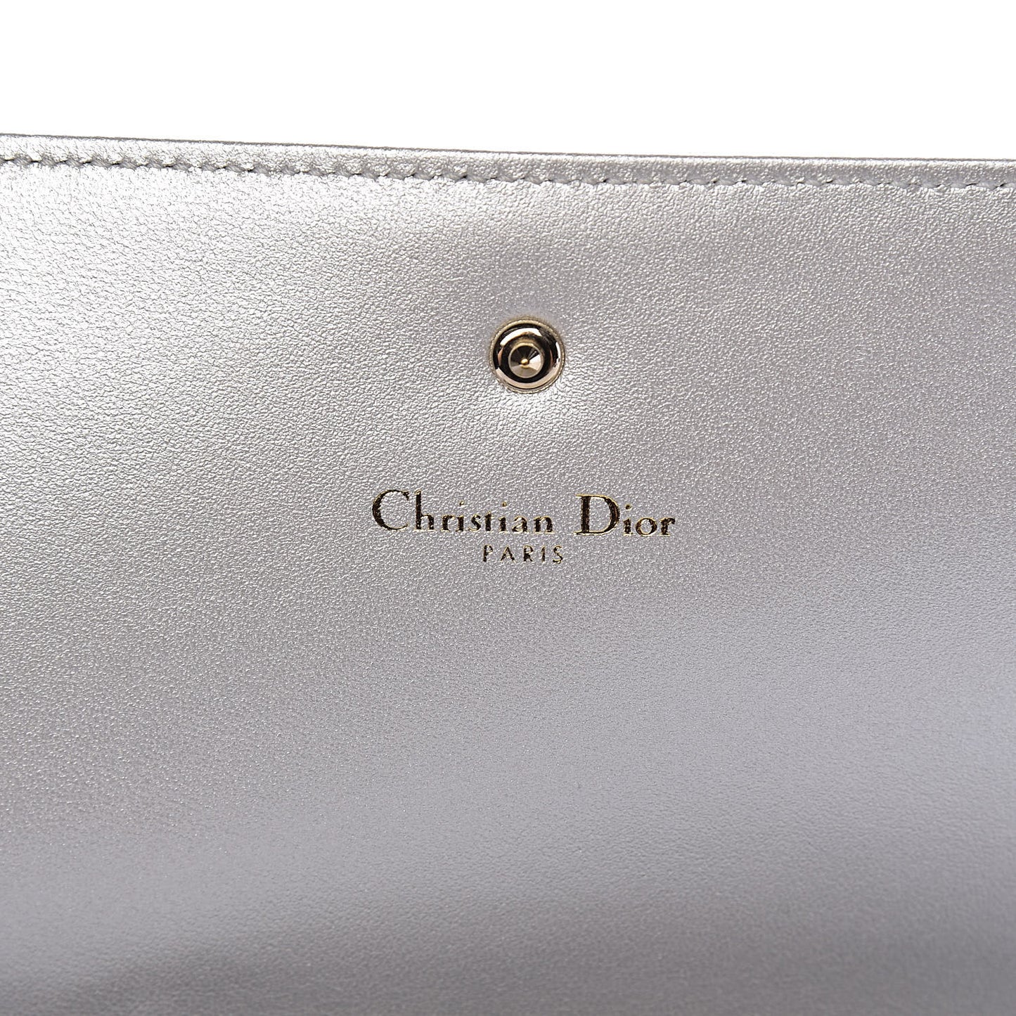 Metallic Grained Calfskin Diorama Croisiere Chain Wallet Silver