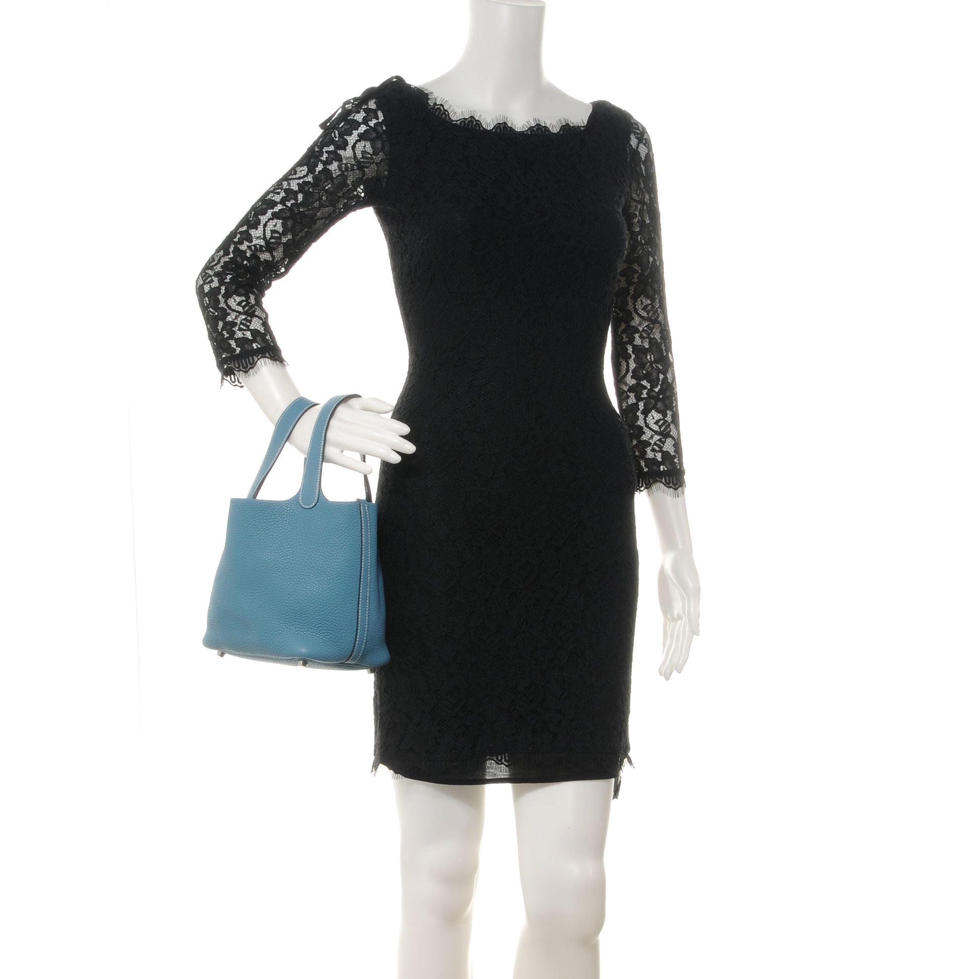 Hermes Taurillon Clemence Picotin Lock PM Blue Jean 2 of 7