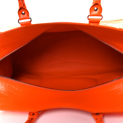 Balenciaga Semi Shiny Calfskin Crocodile Embossed Neo Classic Silver Hardware Large Top Handle Bag Orange 5 of 7