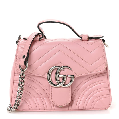 Gucci Calfskin Matelasse Mini GG Marmont Top Handle Shoulder Bag Wild Rose 1 of 10