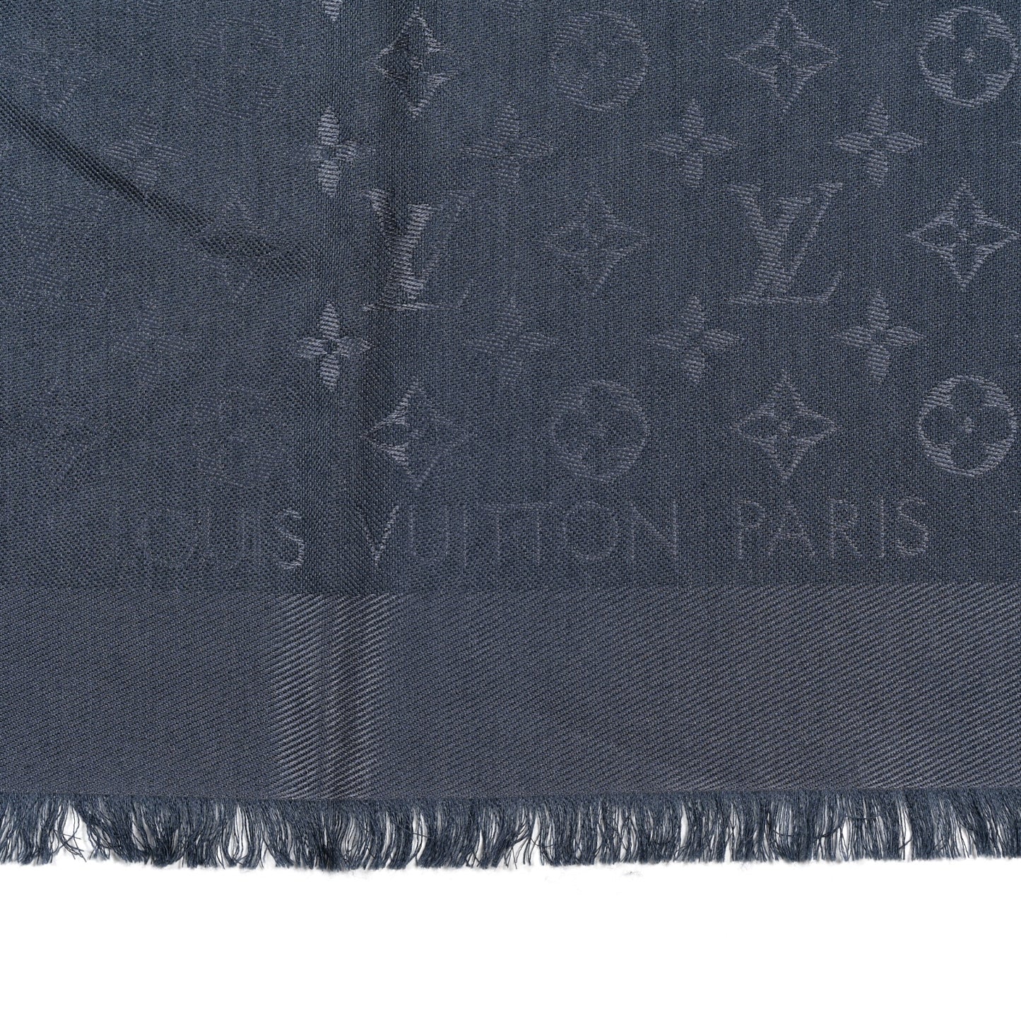 Silk Wool Monogram Denim Shawl Blue