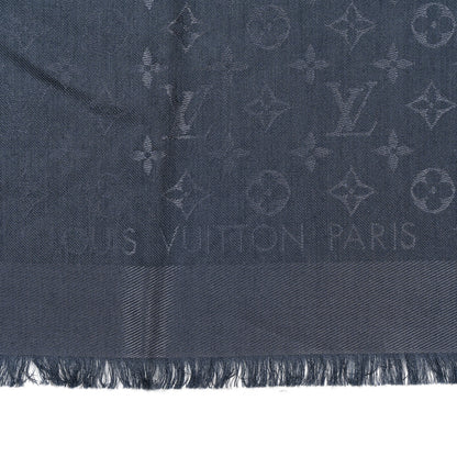 Louis Vuitton Silk Wool Monogram Denim Shawl Blue 2 of 3