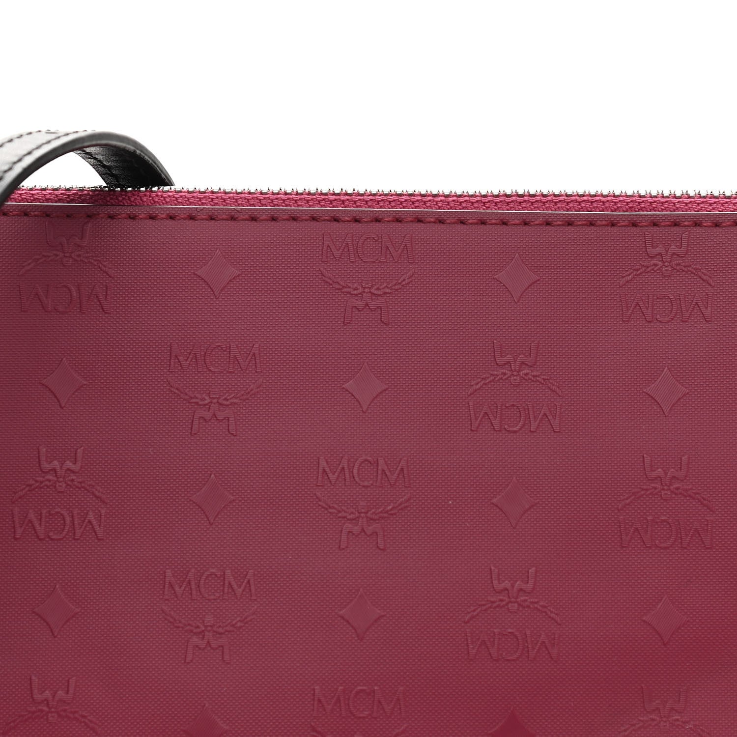 MCM Calfskin Monogram Coated Canvas Medium Crossbody Pouch Red Black 8 of 10