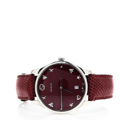 Gucci Stainless Steel Lizard Red Mother of Pearl 36mm G-Timeless Charm Quartz Watch 2 of 6
