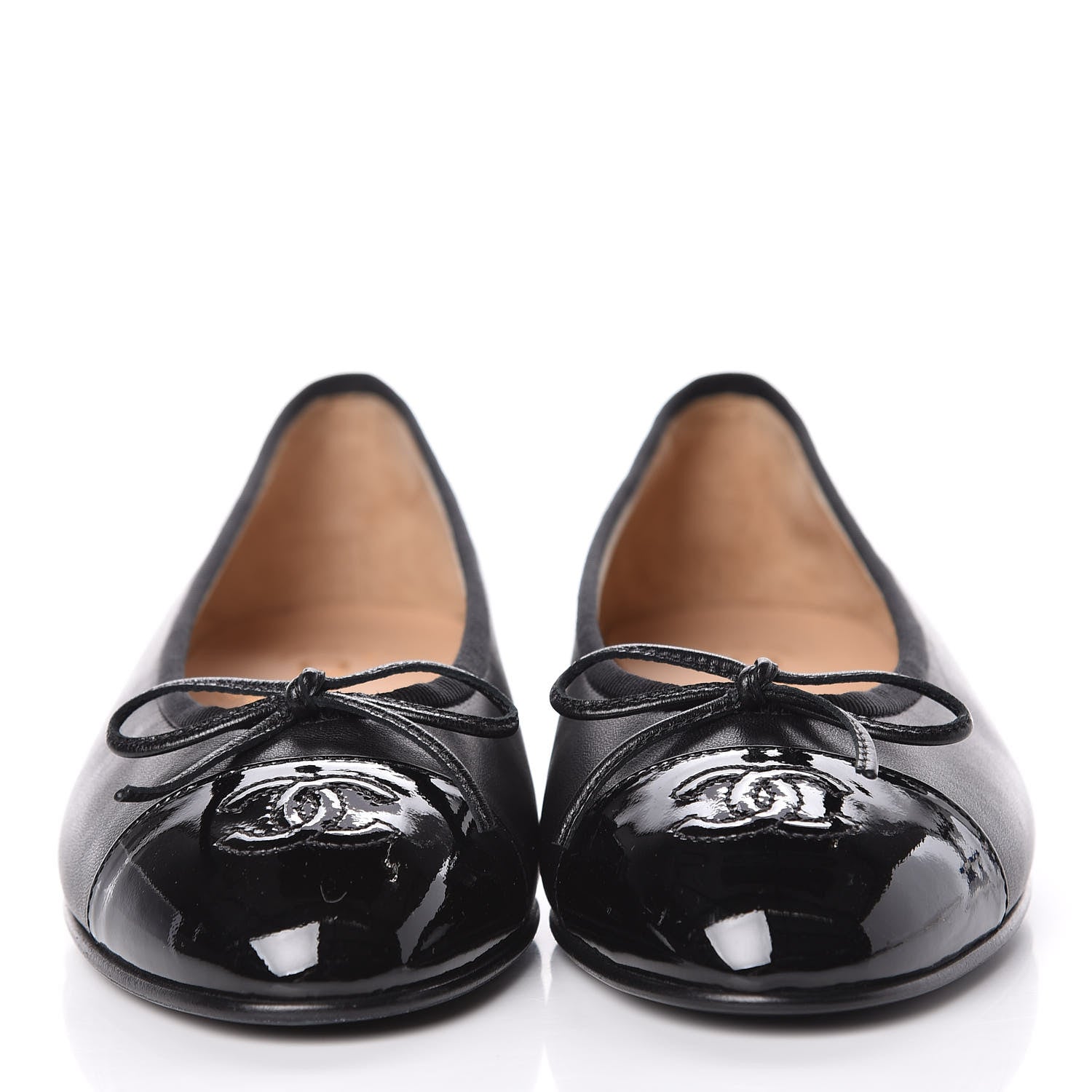 Chanel Lambskin Patent CC Cap Toe Ballerina Flats 35 Black 2 of 9