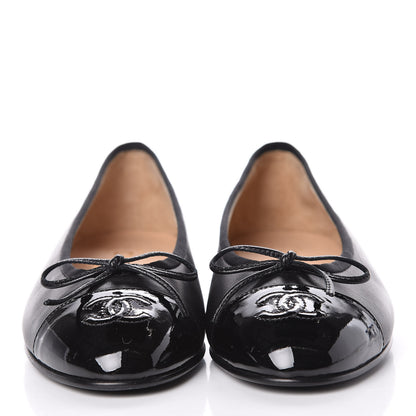Chanel Lambskin Patent CC Cap Toe Ballerina Flats 35 Black 2 of 9