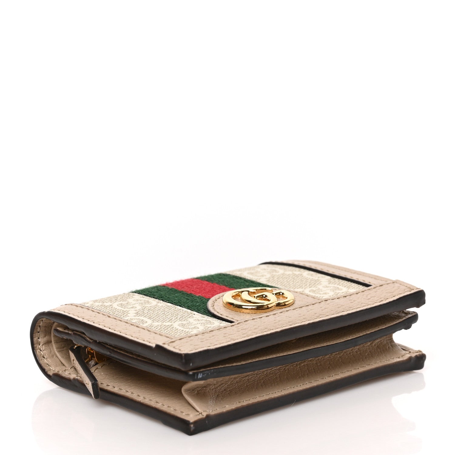 Gucci GG Supreme Monogram Textured Dollar Calfskin Web Ophidia Card Case Beige Mystic White Oatmeal 4 of 6