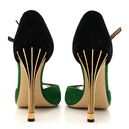 Gucci Kid Scamosciato Ankle Chain Pump 41 Garden 41 Green Black 5 of 14