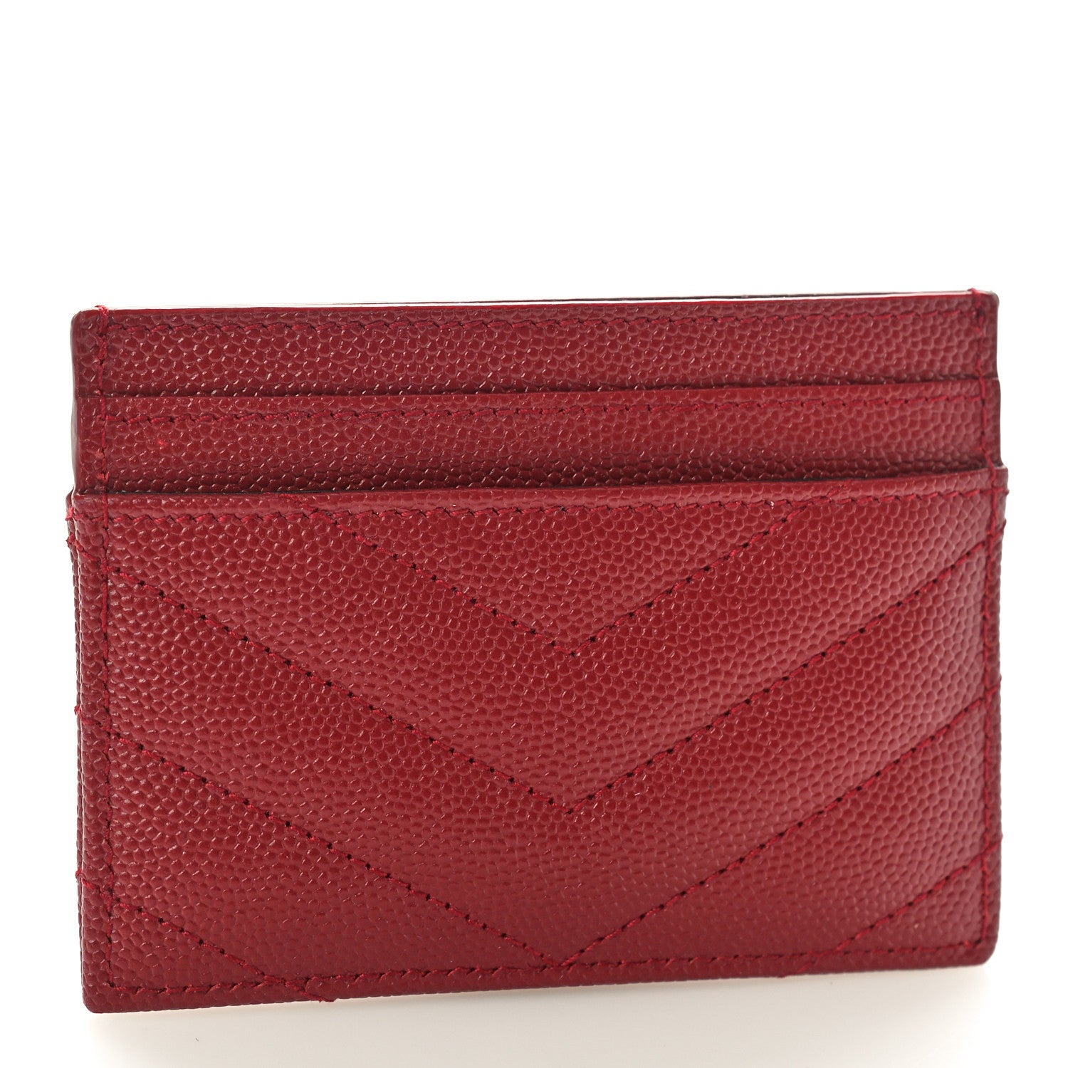 Saint Laurent Grain De Poudre Matelasse Chevron Monogram Credit Card Case Opyum Red 3 of 9
