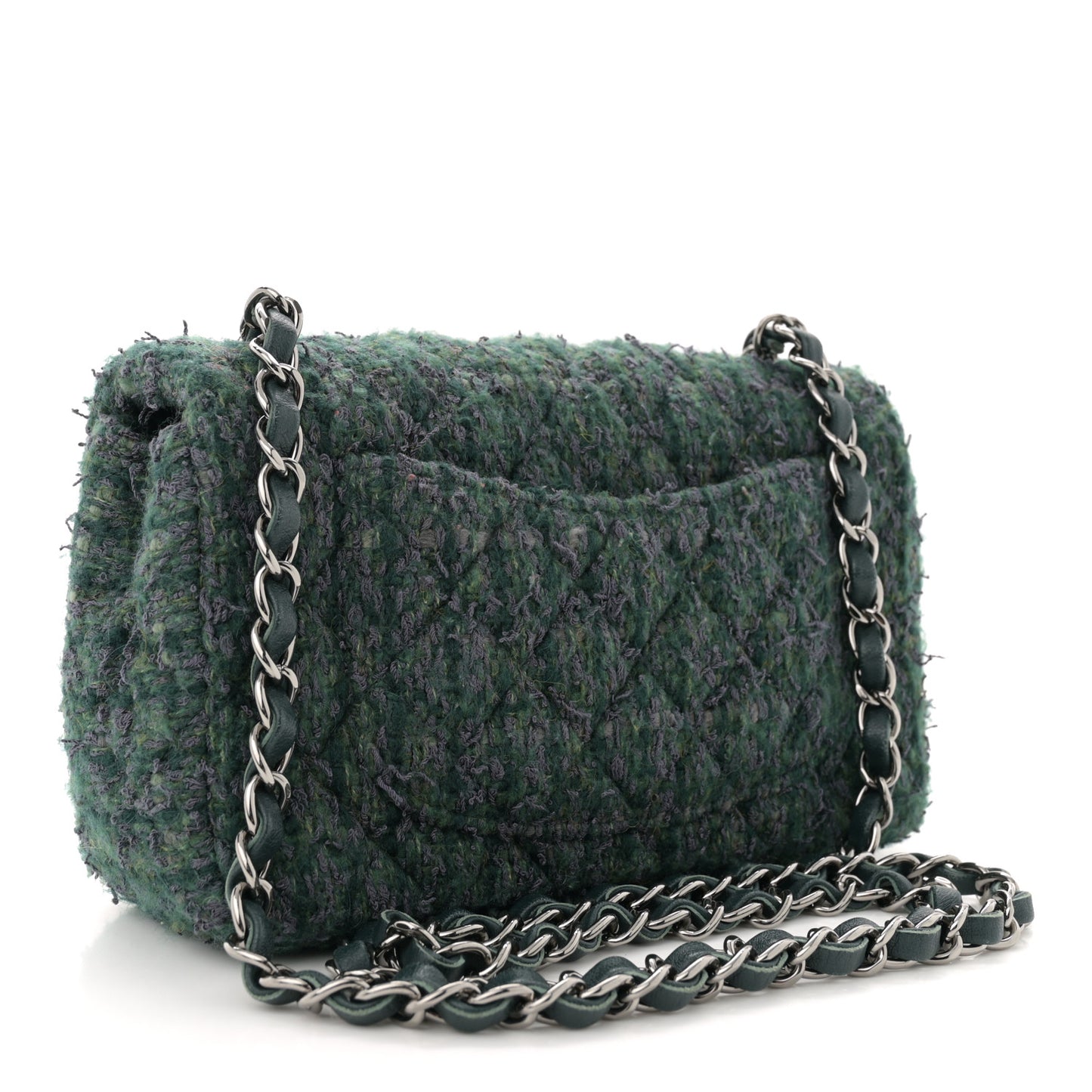 Wool Tweed Quilted Mini Rectangular Flap Green