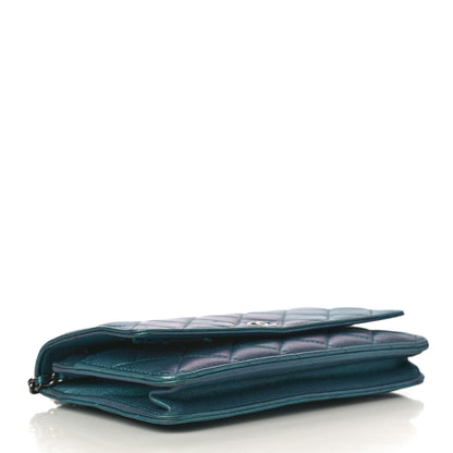Chanel Iridescent Lambskin Quilted Wallet On Chain WOC Turquoise 4 of 14
