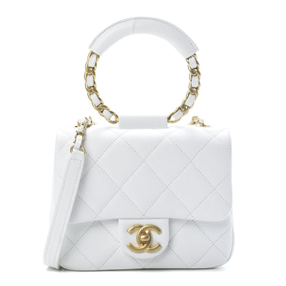 Chanel Lambskin Quilted Small Circular Handle Bag White 1 of 10