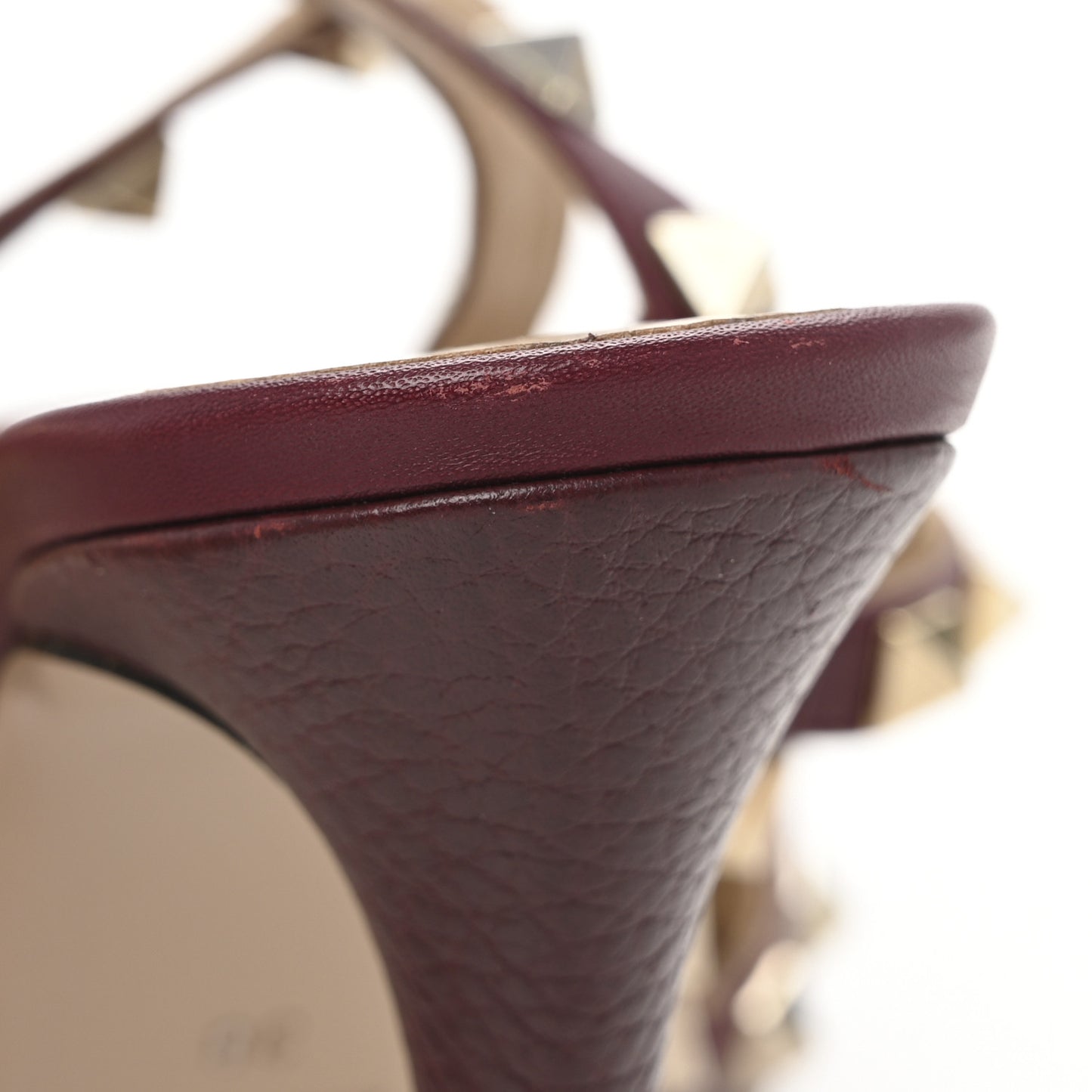 Pebbled Calfskin Rockstud Ankle Strap Pumps 38 Rubino