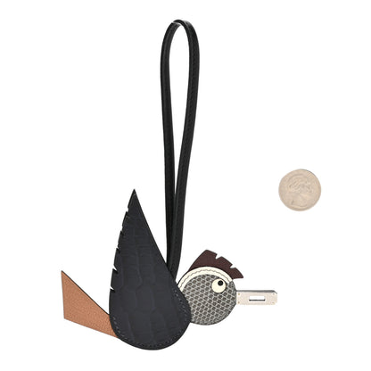Hermes Epsom Swift Alligator Lizard Birdy Bag Charm Bleu Marine Chai Chocolate Black 2 of 5