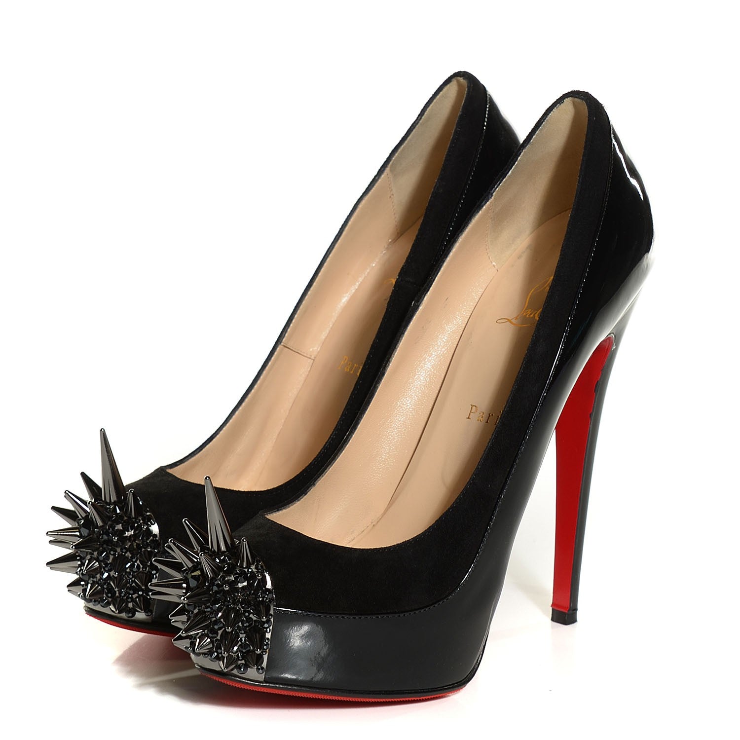 Christian Louboutin Patent Suede Spike Toe Asteroid 160 Pumps 39 Black 3 of 7