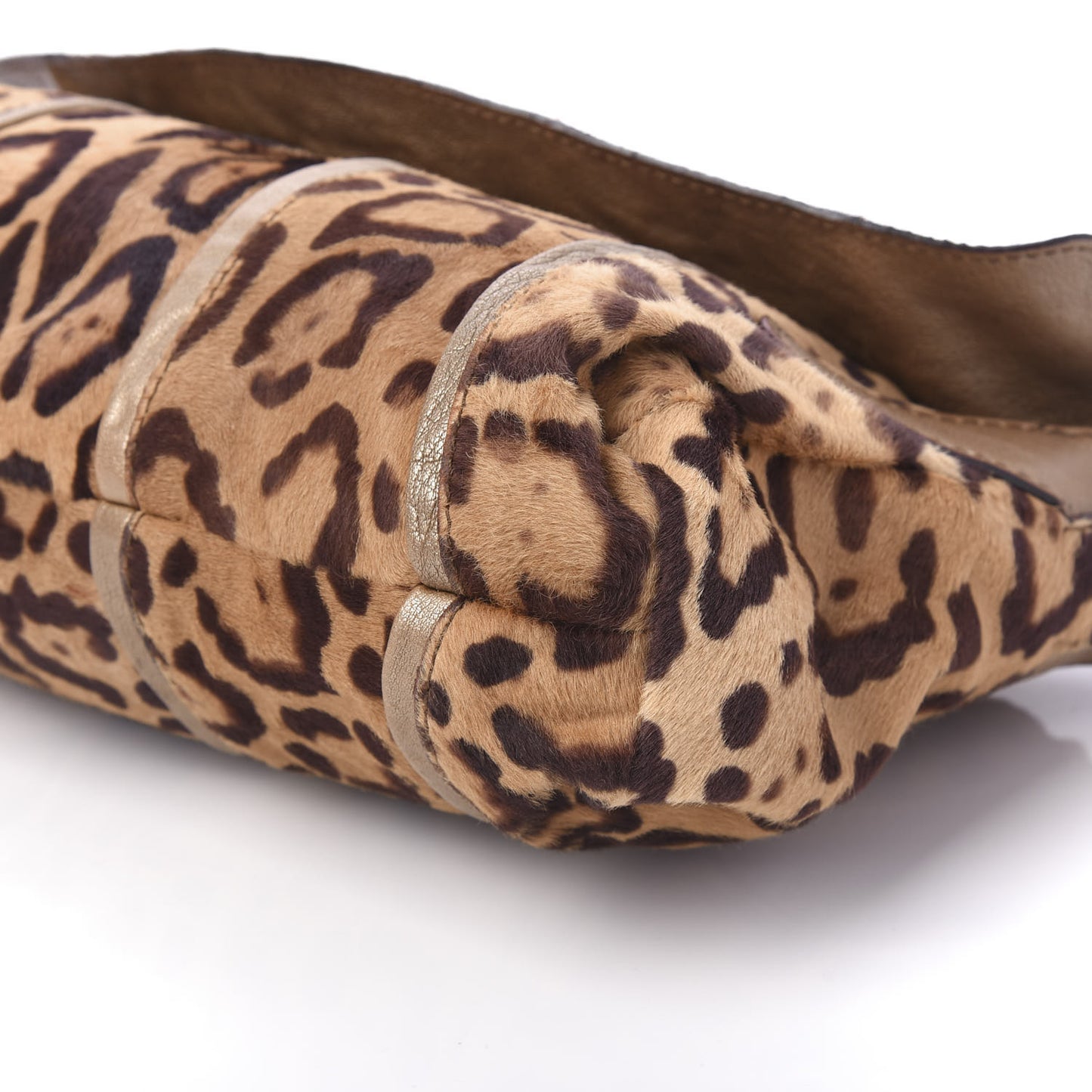 Calf Hair Leopard Print Bow Shoulder Bag Brown
