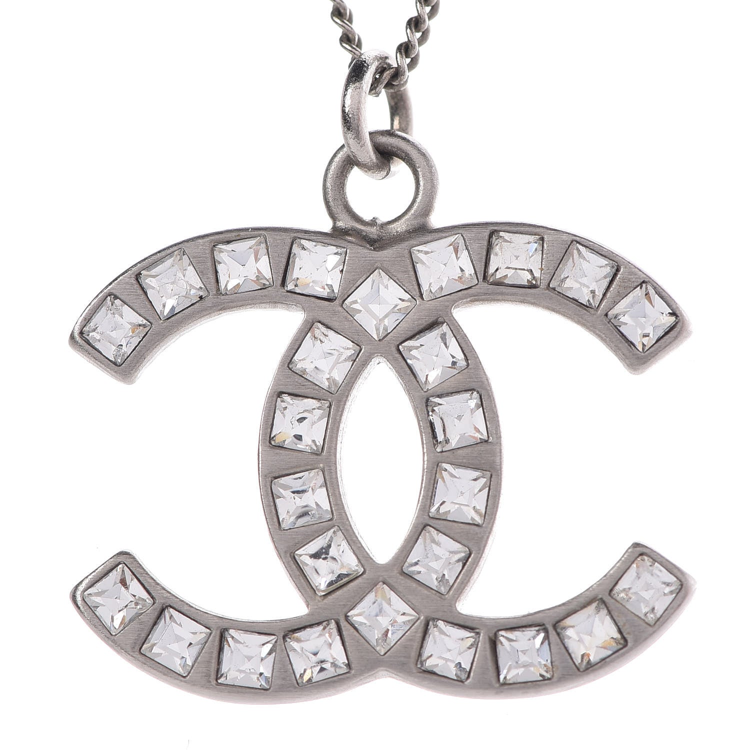 Chanel Baguette Crystal CC Necklace Silver 4 of 5