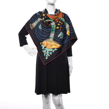 Hermes Silk Chemins De Corail Scarf 90 Black Vert Jaune Vif 2 of 5