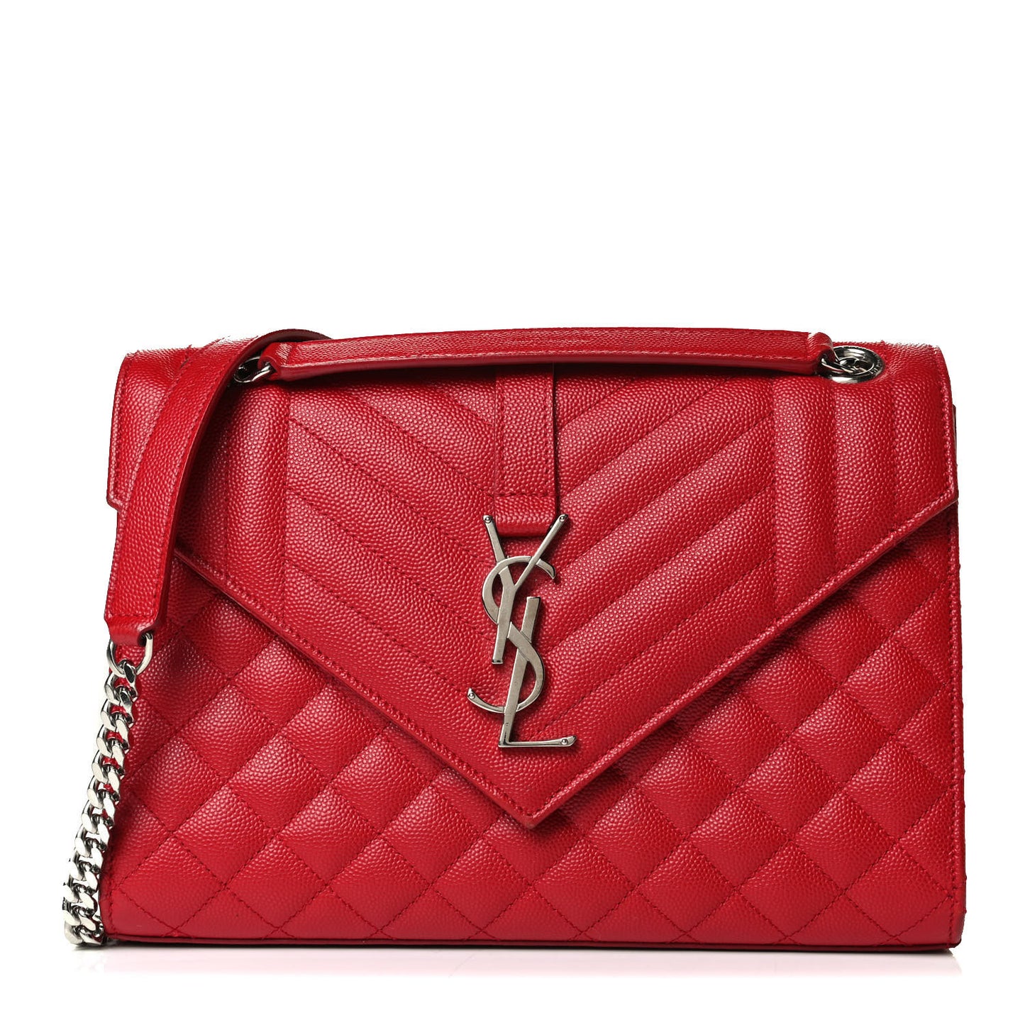 Grain De Poudre Textured Mixed Matelasse Triquilt Medium Monogram Satchel New Red